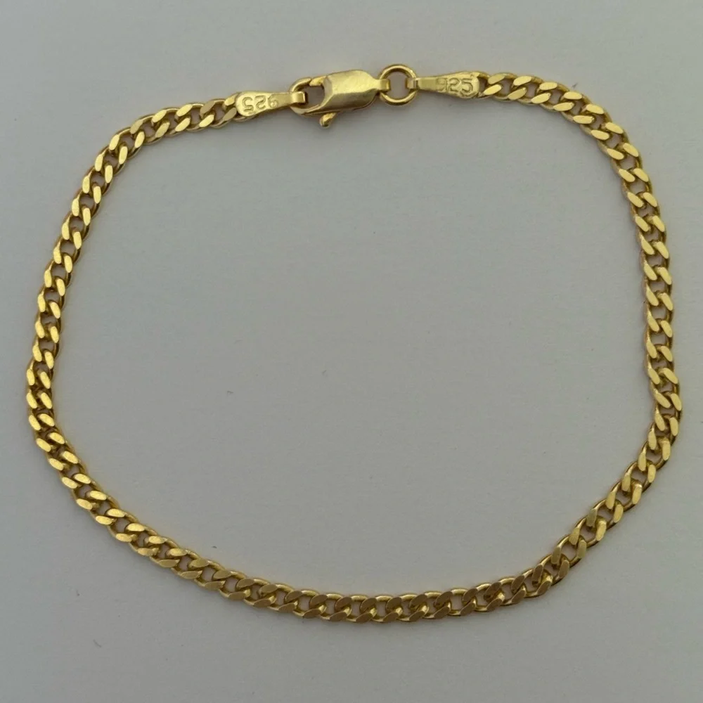 925 Silver 7.5” 3mm bracelet cuban chain 18k yellow gold plated Unisex